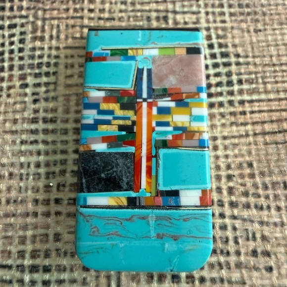 Turquoise Multi-Color Inlay Money Clip - Picture 5 of 6